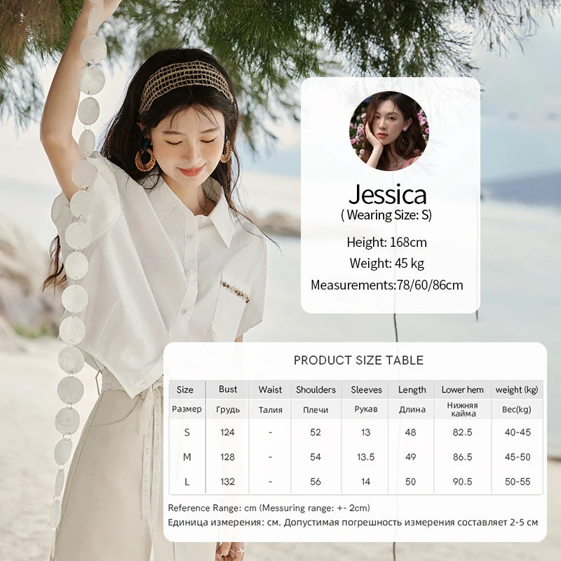 MISHOW Casual Summer Blouses Women 2025 New Short Puff Sleeve Turn Down Collar Shirt Female Fashion Shell Ribbon Tops MXE33C0773