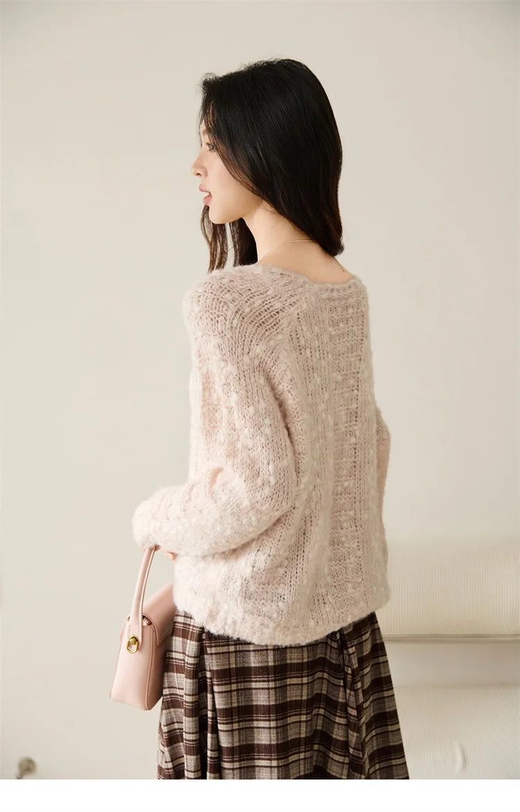 MISHOW Scoop Neck Loose Sweater 2025 Autumn Raglan Sleeve Casual Knitted Top Hollow-out Wool Blend Soft Warm Sweaters MXE46Z2565