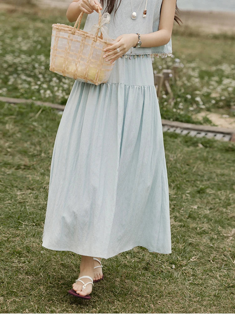 MISHOW Casual Vest Skirt Sets for Women Summer 2025 Sleeveless Round Neck Vests Solid Midi Skirts Female Fashion MXE33T0526