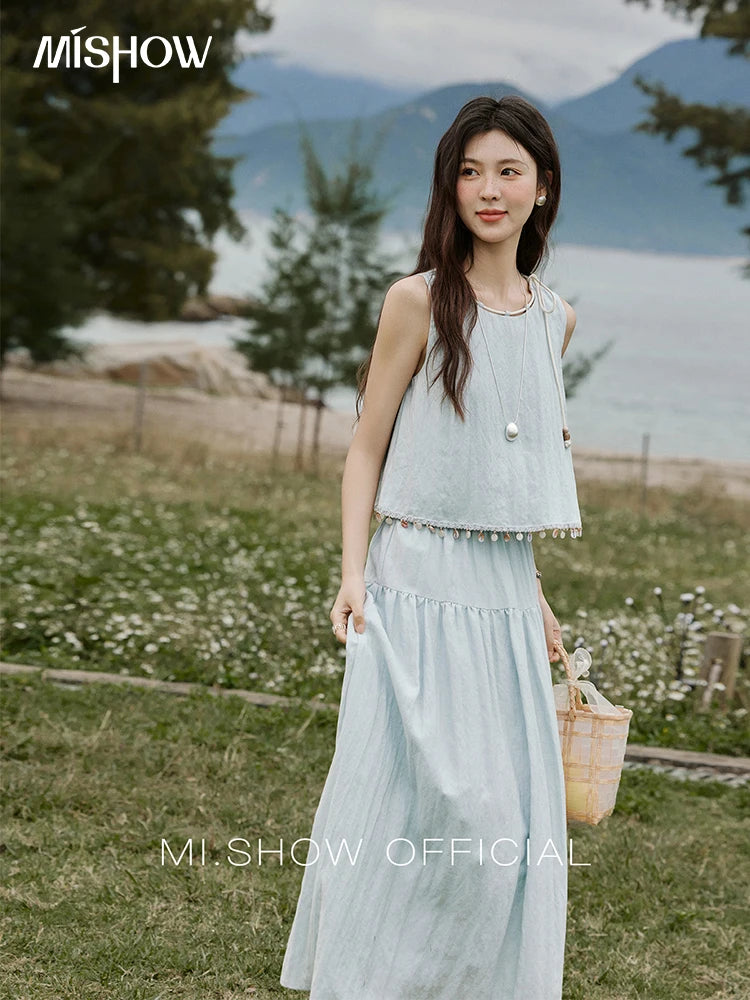 MISHOW Casual Vest Skirt Sets for Women Summer 2025 Sleeveless Round Neck Vests Solid Midi Skirts Female Fashion MXE33T0526