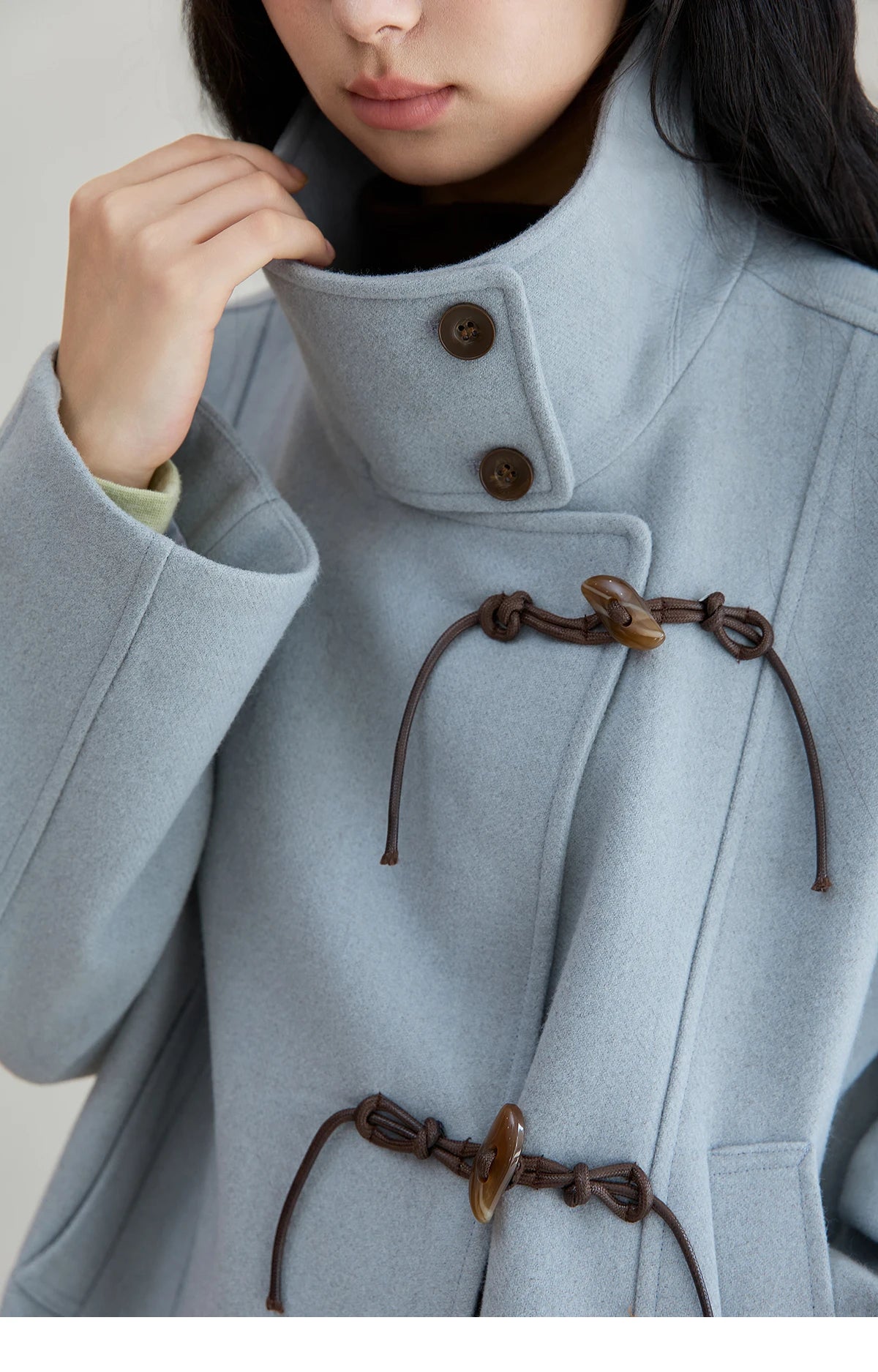 MISHOW Blue Woolen Coat Women 2025 Winter New Double-breasted Lace Up Coat Mid-length Windbreaker Women's Clothing MXE51W0872