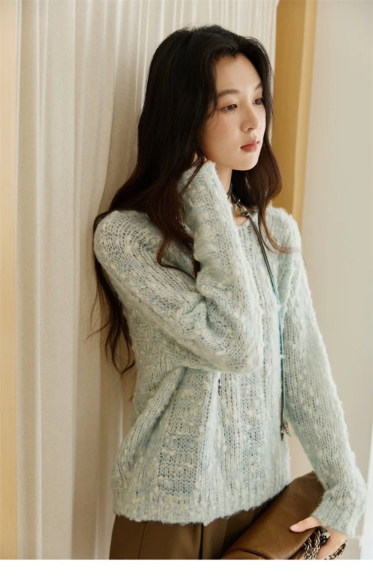 MISHOW Scoop Neck Loose Sweater 2025 Autumn Raglan Sleeve Casual Knitted Top Hollow-out Wool Blend Soft Warm Sweaters MXE46Z2565