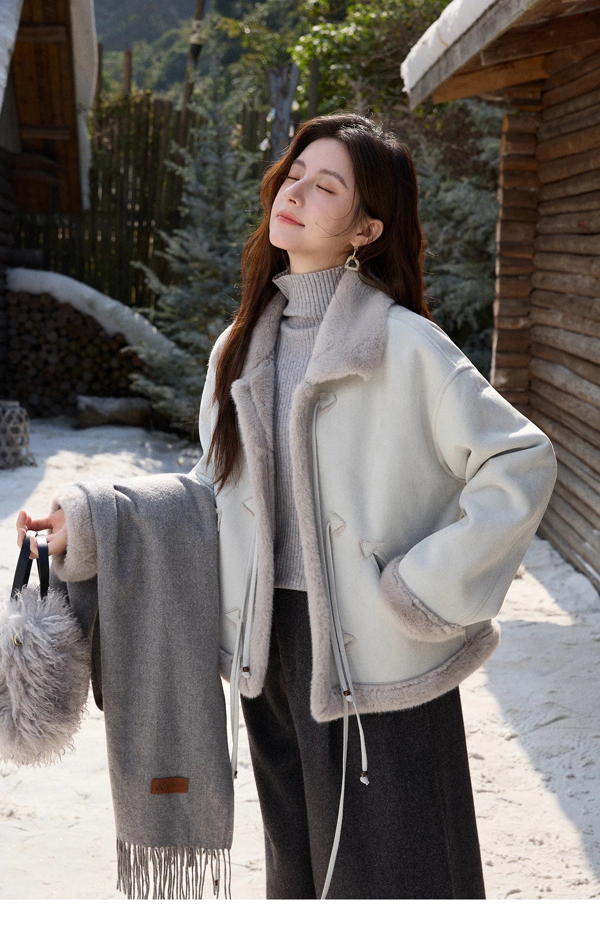 MISHOW Suede Imitation Mink Fur Coat Women Winter 2025 Retro Thick Plush Lace Up Coat Warm Lapel Jackets Office Lady MXE90W0921