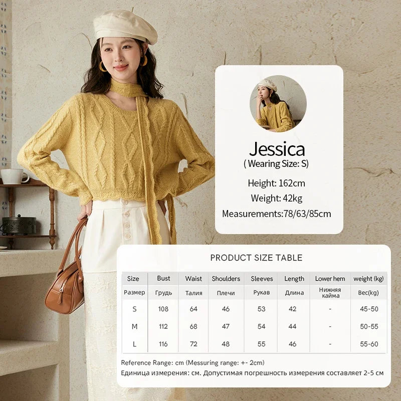 MISHOW Romantic Lace Wave Lace O-neck Knitted Sweater 2024 French Short Top Solid Hollow Elegant Sweater with Belt MPD42Z0736