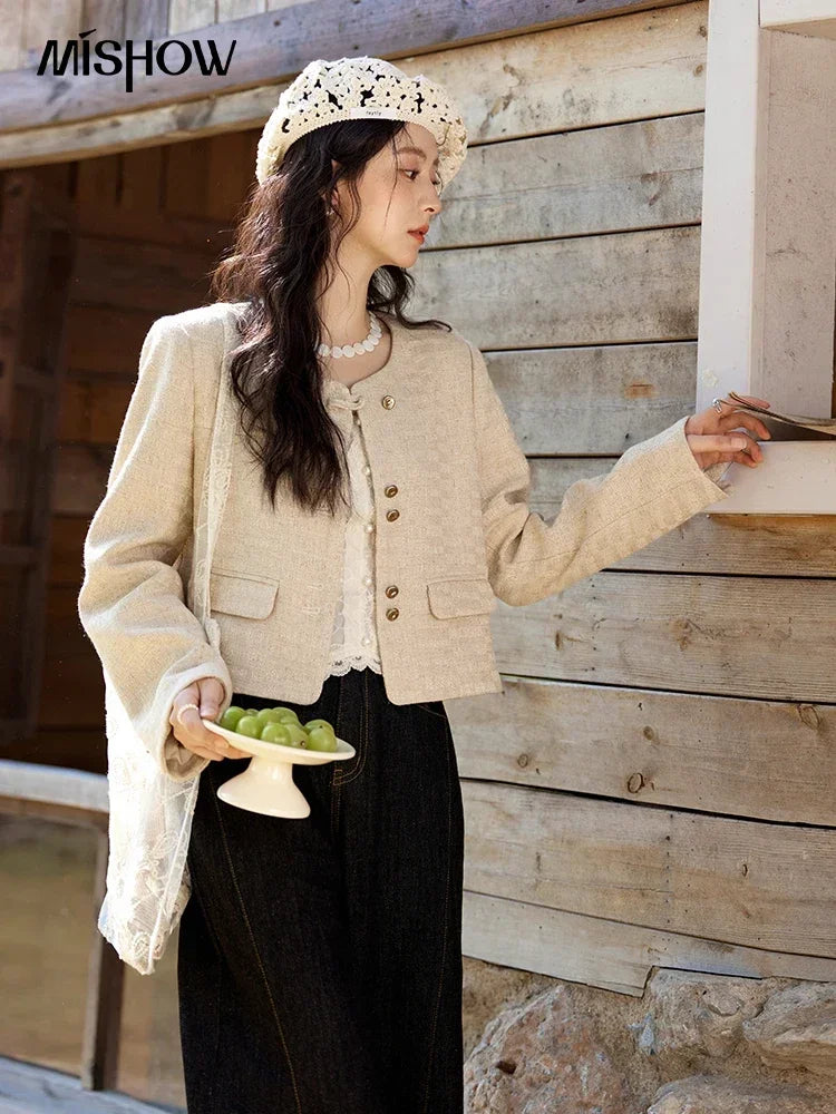 MISHOW Fashion Xiaoxiangfeng Long Sleeve Jacket Women's Spring New High End Temperament Button Tops Short Coat Girl MXE11W0713