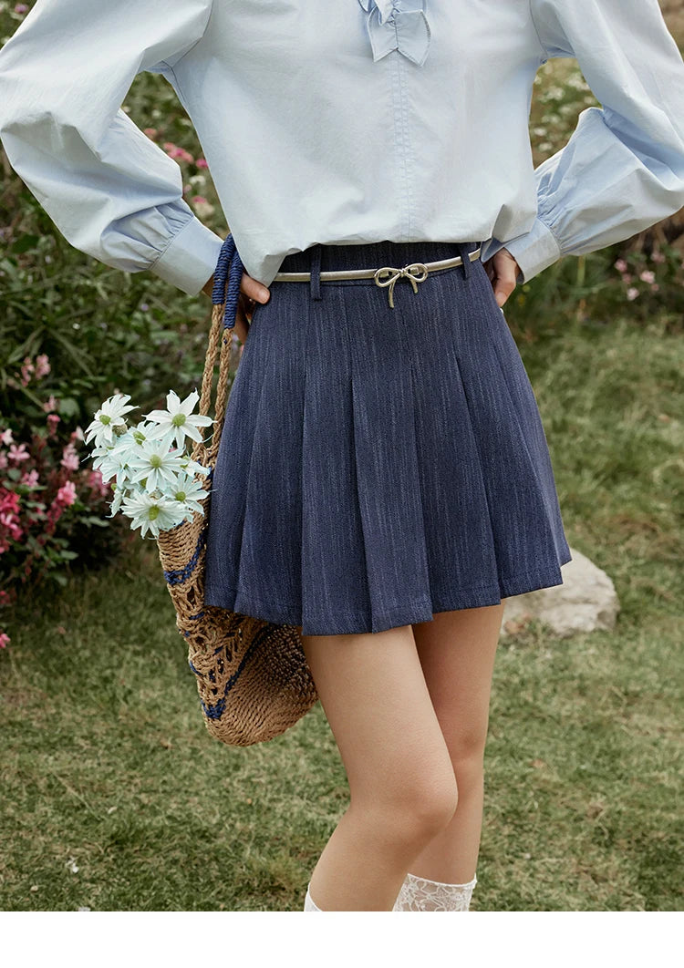 MISHOW Women's V-neck Vest Coat Pleated Skirt Set Spring 2025 Symmetric Fake Pocket Coat A-line Skirts (No with Belt) MXE31T0505