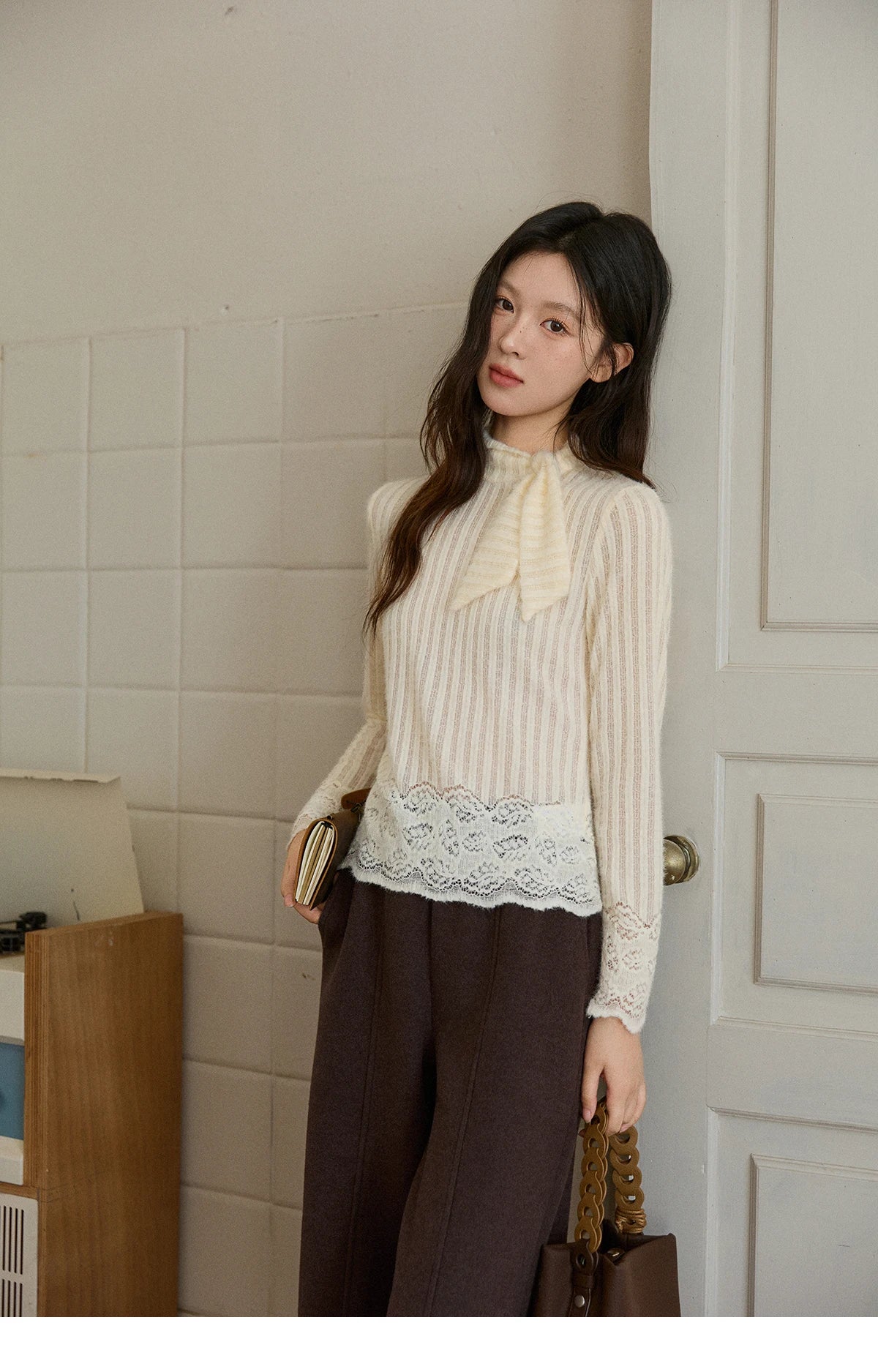 MISHOW High Waist Wide Leg Pants for Women 2025 Winter Casual Loose Thick Fleece Warm Knit Pants Straight Trousers MXE92K1127