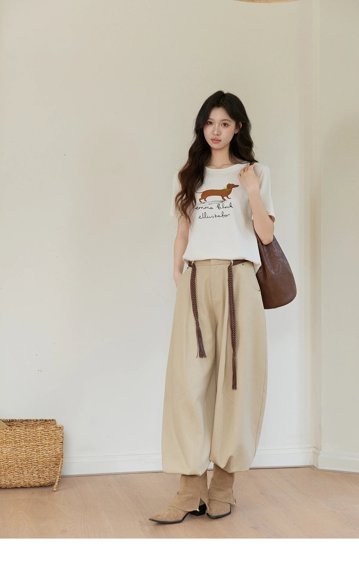 MISHOW Women's Khaki Wide Leg Pants 2026 Spring High Waist Belted Pants Rear Fake Pocket Design Casual Loose Trousers MXF13K1237