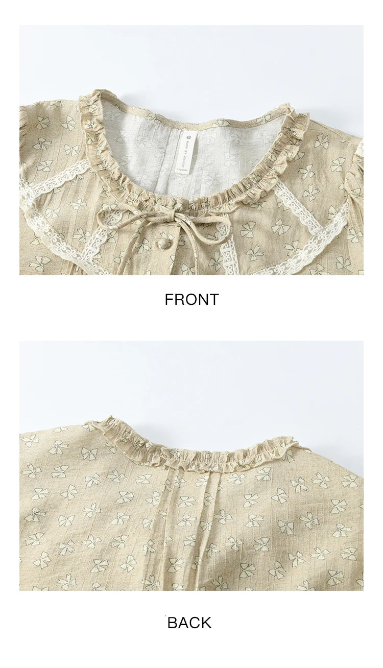 MISHOW Women's Floral Round Neck Shirts 2025 Spring Ruffled Collar Commuting Top Sweet Petal Sleeve Lace-up Shirts MXE14X1729