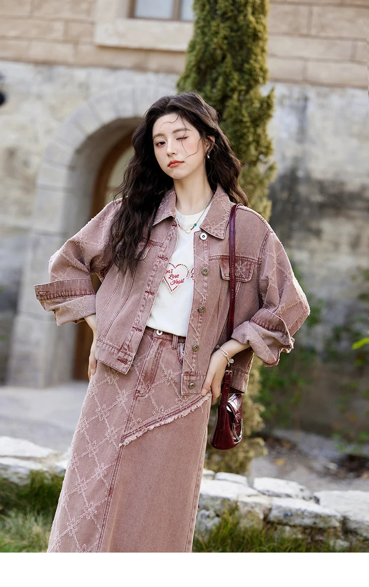 MISHOW Cowboy Skirts Separately For Women 2025 Spring New Gentle Sweet Thick Jacquard Short Jacket Mid Long Skirt MXE14W0754