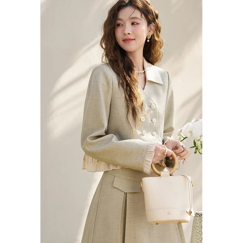 MISHOW Mini Skirt Jacket Separately Women Outfit 2024 Spring Autumn Fashion Crop Female Jacket Pleated A-line Skirts MXD11W0293