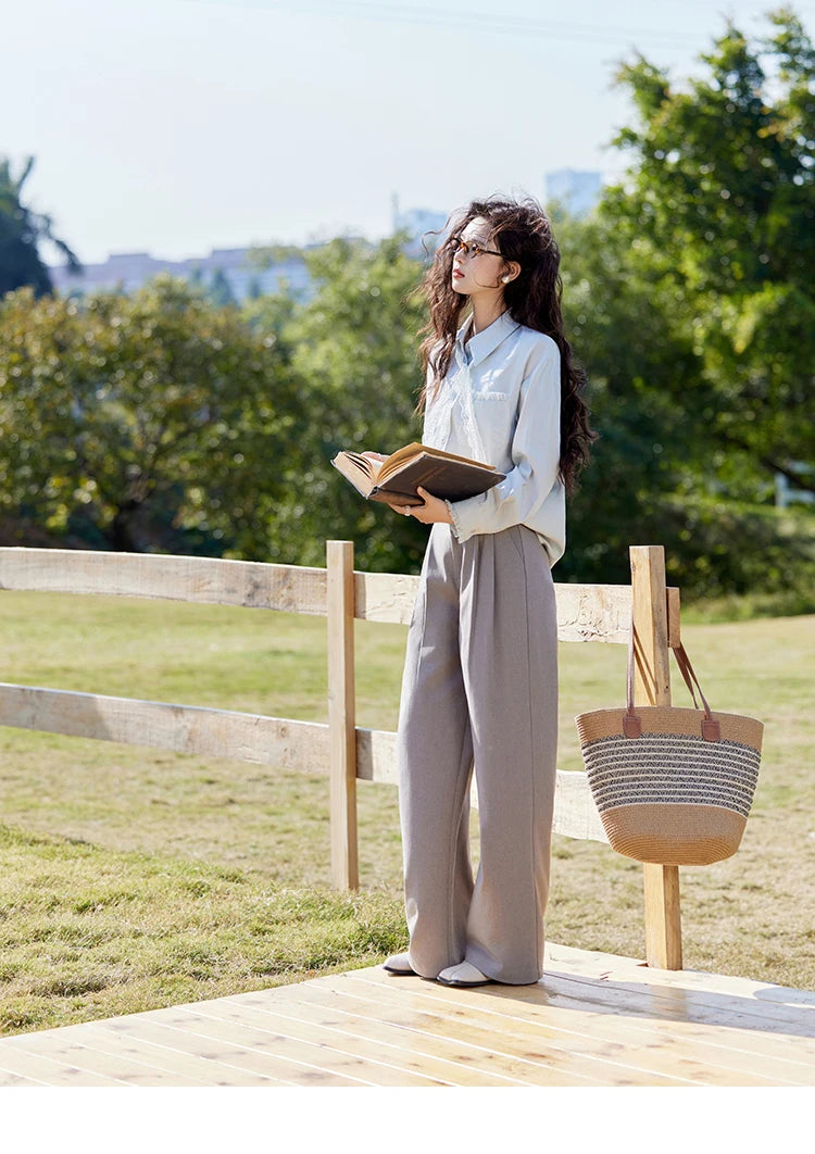 MISHOW French Spring Blouses Women 2025 New Long Sleeve Turn-down Collar Loose Shirts Female Fashion Lace Casual Tops MXE16C0760