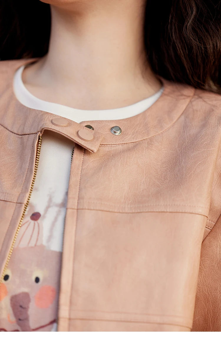 MISHOW Fashion Pink Leather Jacket Women's Spring 2025 New Shoulder Long Sleeved Slim Fit Leisure Tops Coat Female MXE11W0714