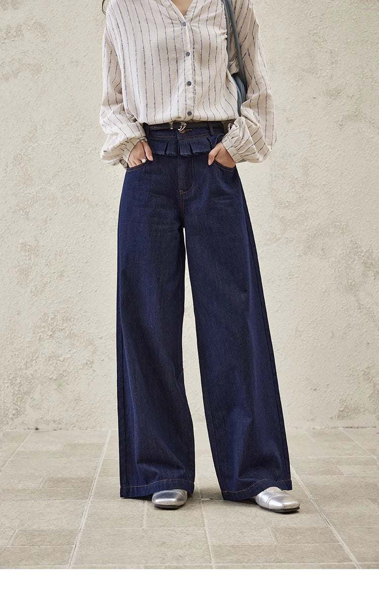 MISHOW Casual Spring Summer Jeans for Women 2025 Stitching Ruffle High Waist Jeans Female New Fashion Wide Leg Pants MXE16K0907