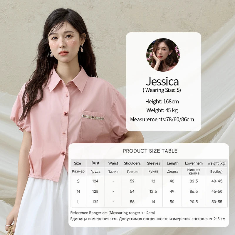 MISHOW Casual Summer Blouses Women 2025 New Short Puff Sleeve Turn Down Collar Shirt Female Fashion Shell Ribbon Tops MXE33C0773