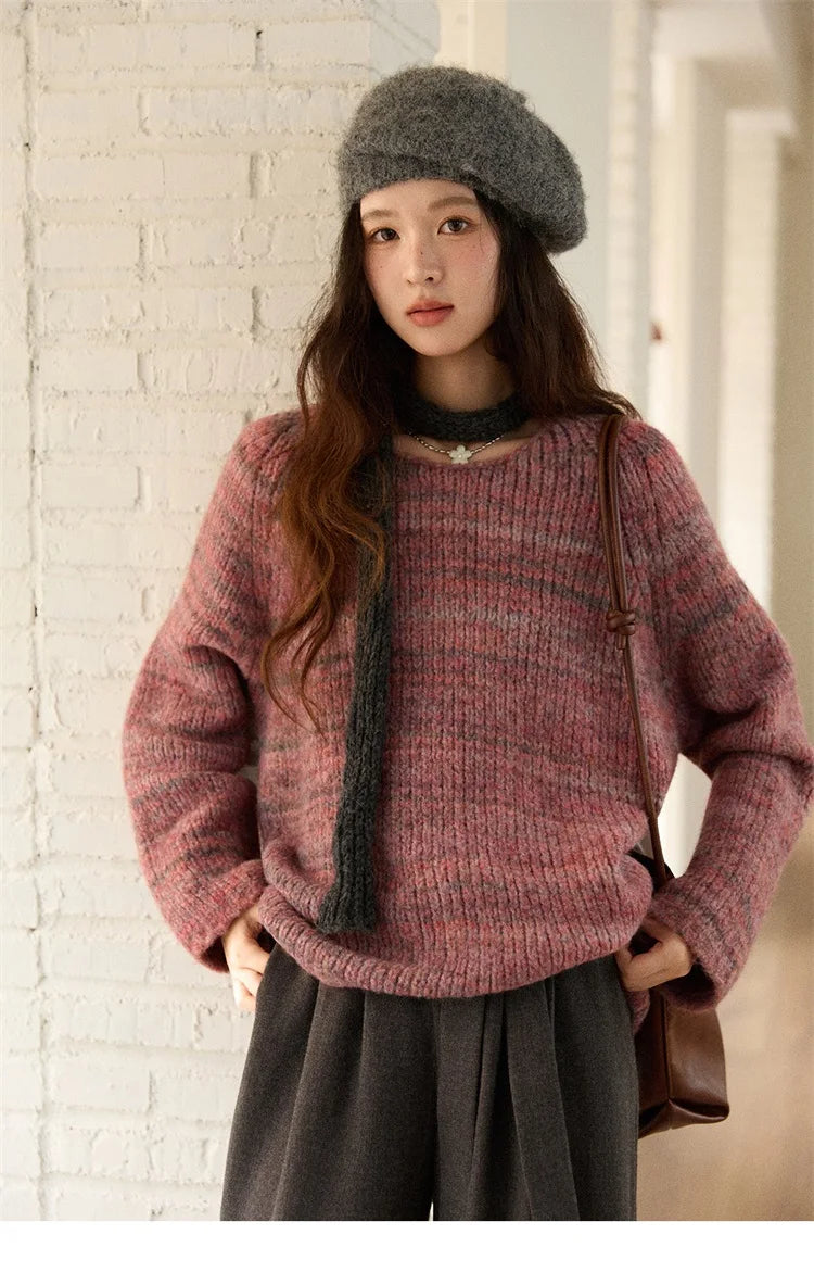 MISHOW Women's Blue Sweater 2025 Winter Fashion Loose Crew Neck Long Sleeve Pullover Pullovers Soft Versatile Top MXE86Z2733