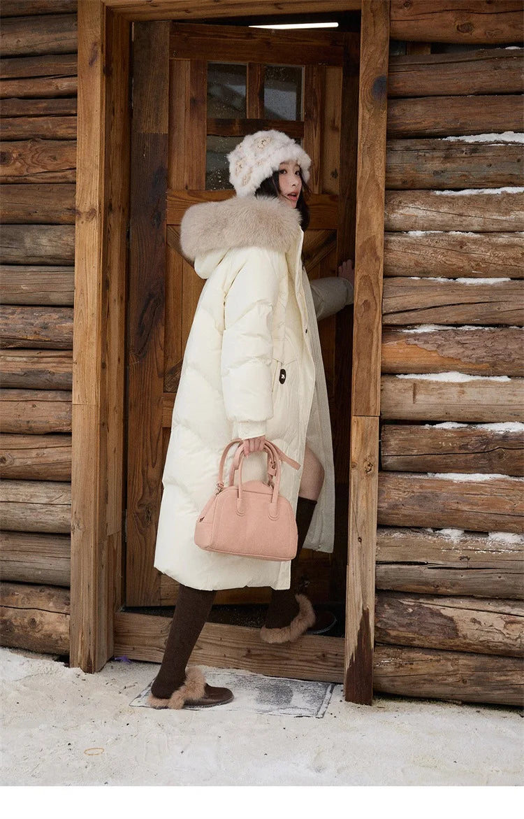 MISHOW Fox Fur Collar Down Jacket for Women 2025 Winter Fashion 90% White Duck Down Thickened Coat Warm Long Coat MXE51Y0082