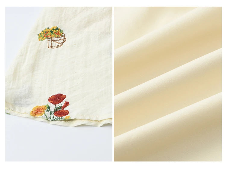 MISHOW Fashion Flower Embroidery Dress for Women Summer 2025 New Square Neck Lace Up Puff Sleeve Large Swing Dresses MXE37L2315