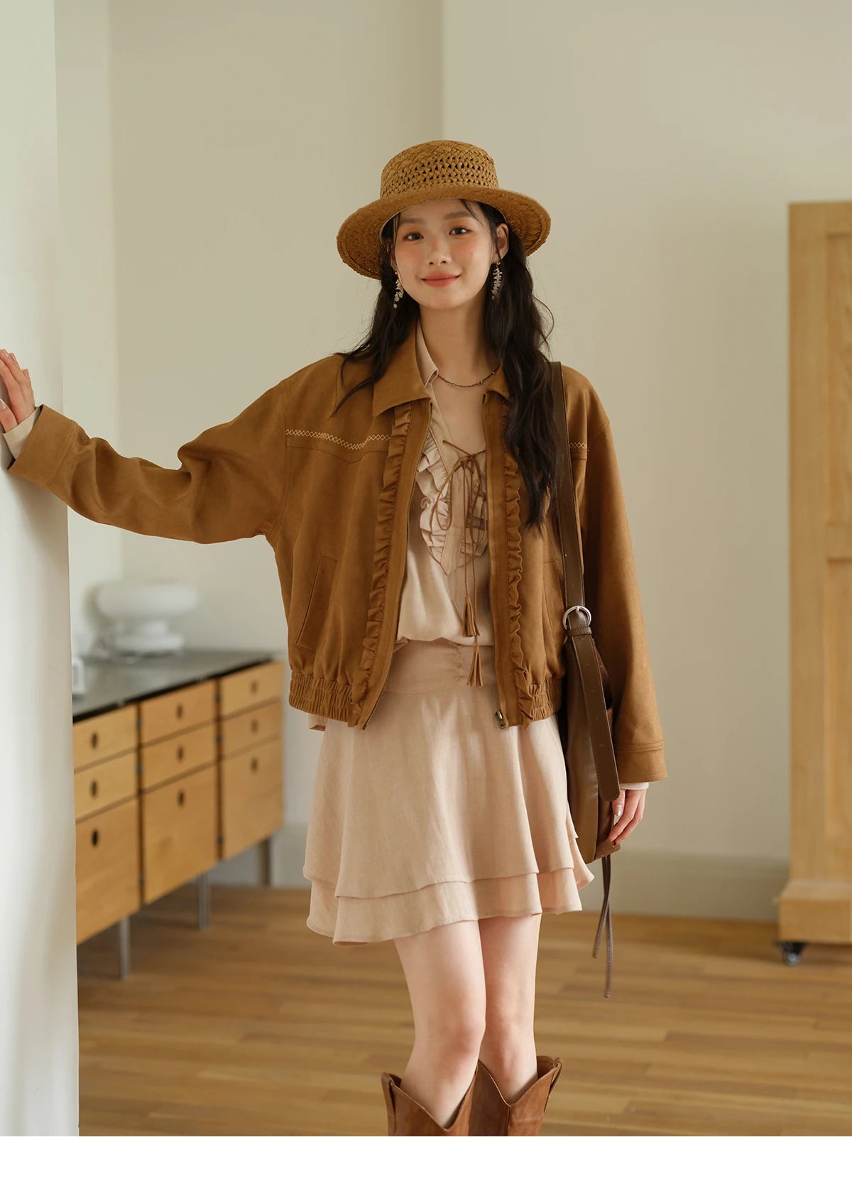 MISHOW Women's Bohemian Skirt Set Autumn Lyocell Blend V Neck Ruffle Suede Tassels Tie Top Back Elastic Waist Skirt MXE43T0727