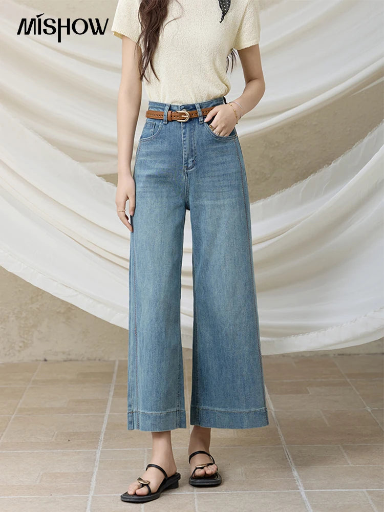 MISHOW Versatile Summer New Long Jeans Women 2025 Slimming High Waist Ankle-Length Wide Leg Pants Female Retro Thin MXE32K0919