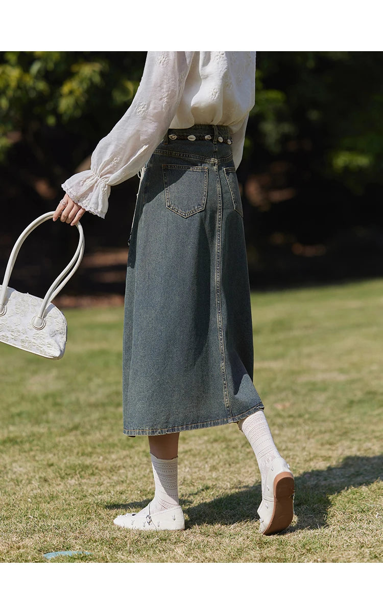 MISHOW Denim Vest Coat Midi Skirt Separately for Women Spring 2025 Korean Retro Washed Cotton Coat Slim A-line Skirt MXE13W0731