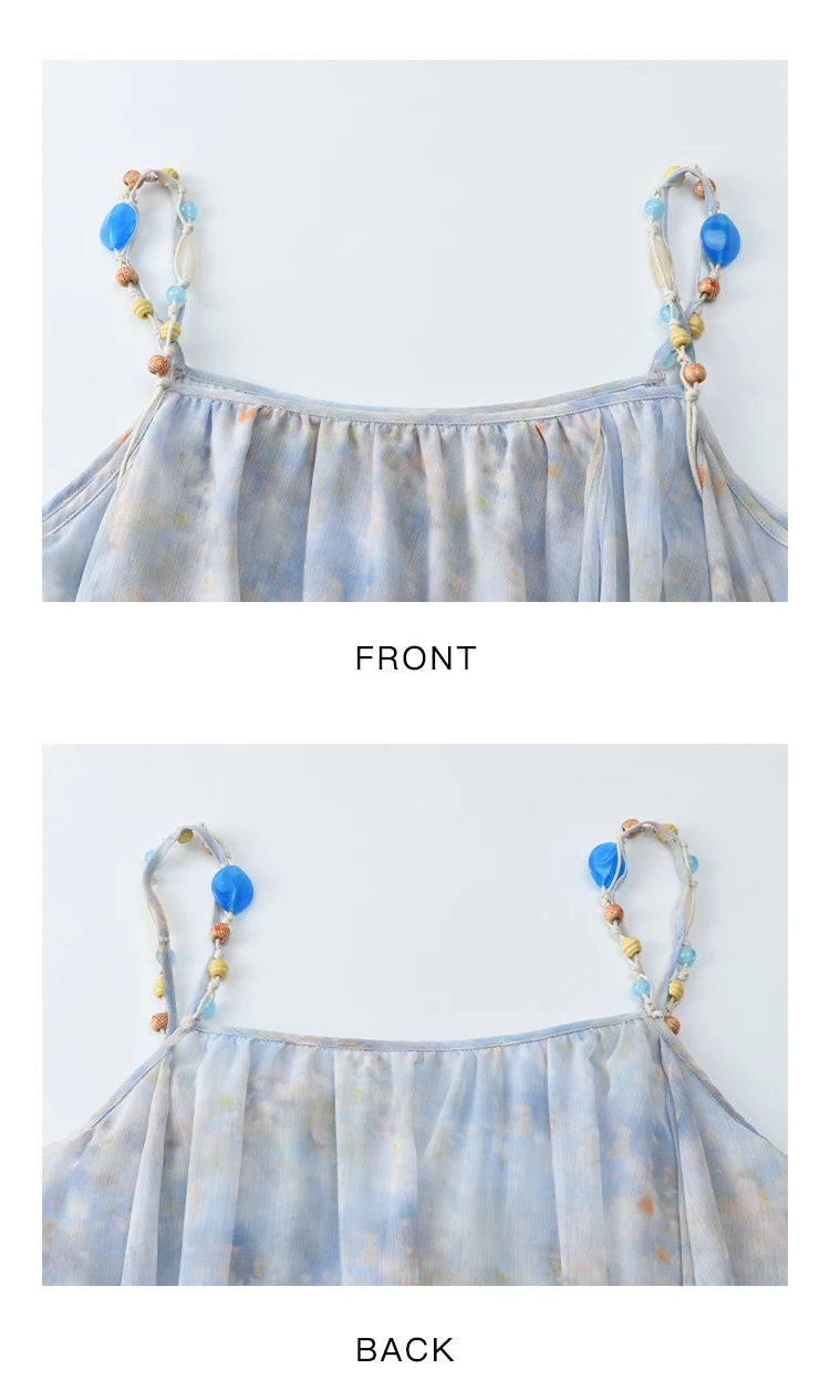 MISHOW Fashion Print Strap Dress for Women 2025 Summer New Multi Layer Ruffle Edge Splicing Sleeveless Midi Dresses MXE35L2233