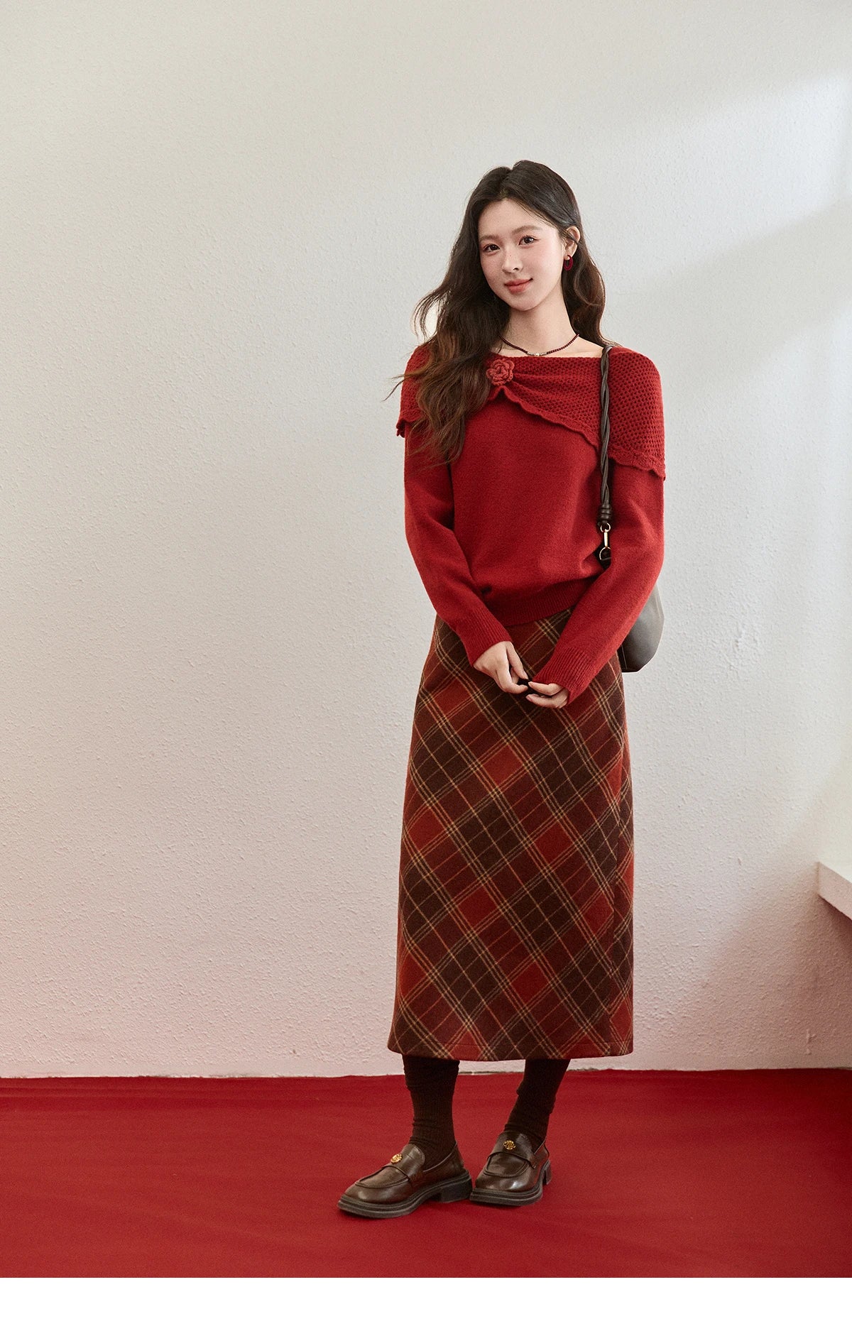 MISHOW New Year Christmas Women's Red Sweater 2025 Autumn Winter Soft Elegant Sweaters 3D Flower Alpaca Knitted Tops MXE94Z2889