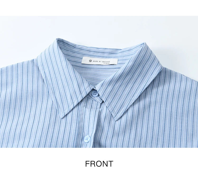 MISHOW Blue Striped Shirt for Women 2025 Spring Versatile Office Lady Tops Pocket Turn-down Collar Long-Sleeve Shirts MXE11C0399