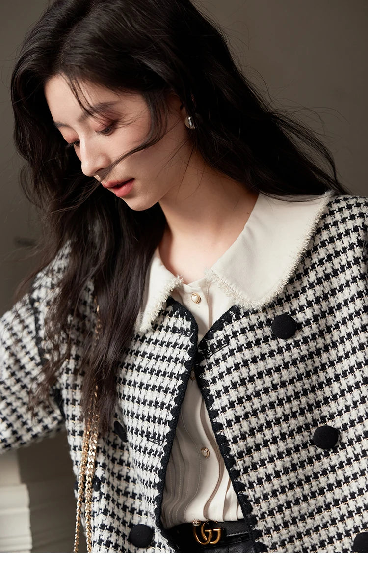 MISHOW Plaid Tweed Jacket Women Red Double Breasted Long Sleeve Tops 2024 Winter French Elegant Design Short Coat MXD56W0631