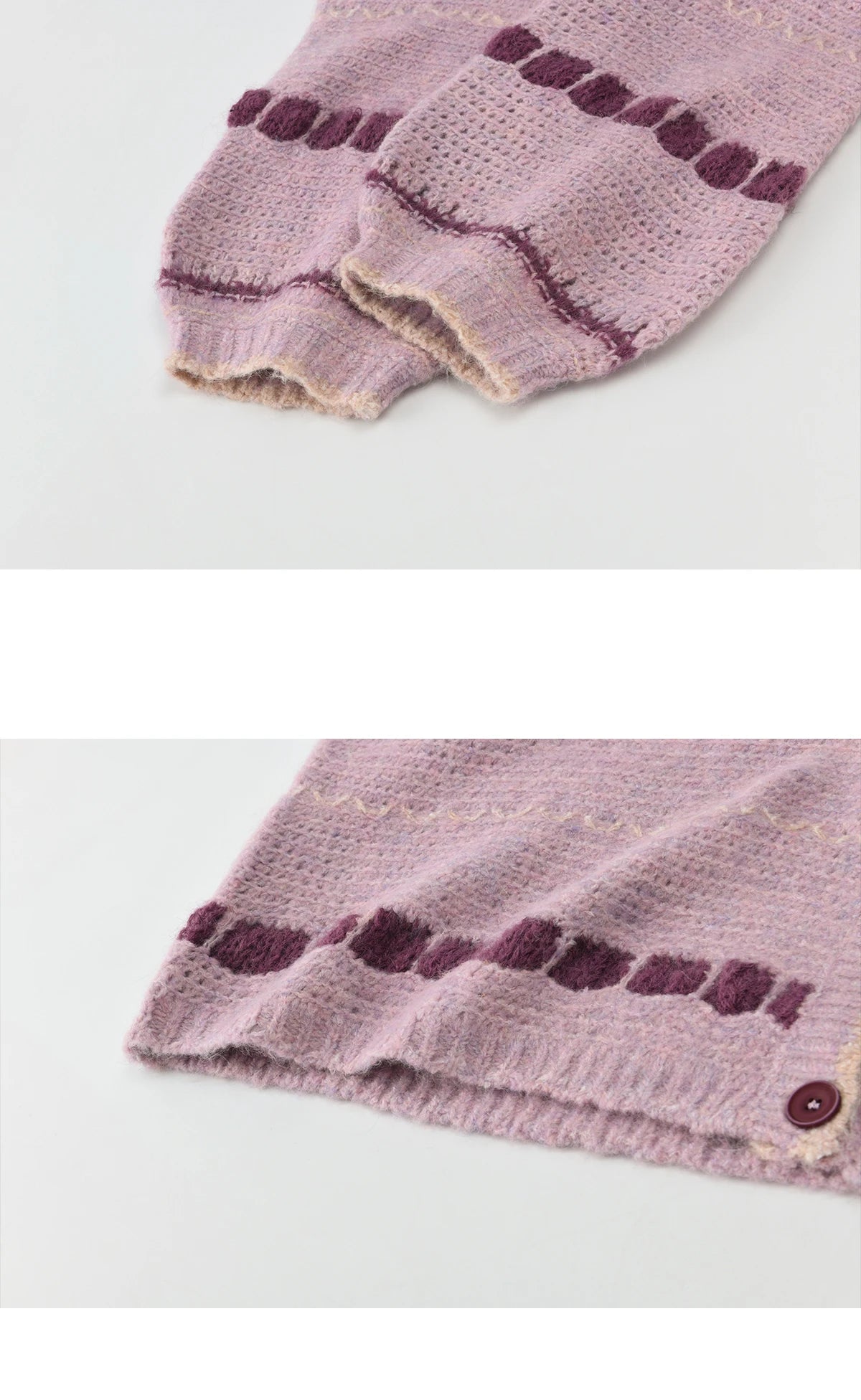 MISHOW Women's Lilac Knit Cardigan 2026 Spring Striped Dot Pattern Crew Neck Tops Single Breasted Warm Loose Sweater MXF11Z2897