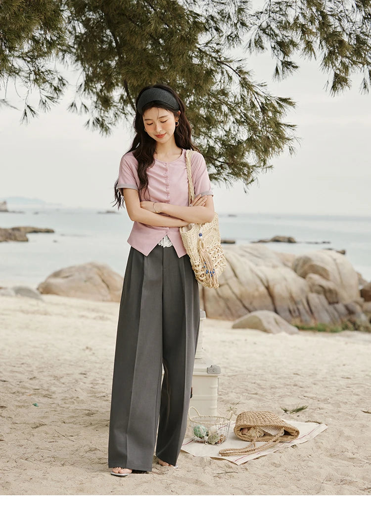 MISHOW Gray Suitable Pant Women 2025 Summer High Waist Retro Long Wide Leg Pants Woman Fashion Office Lady Trousers MXE32K0921