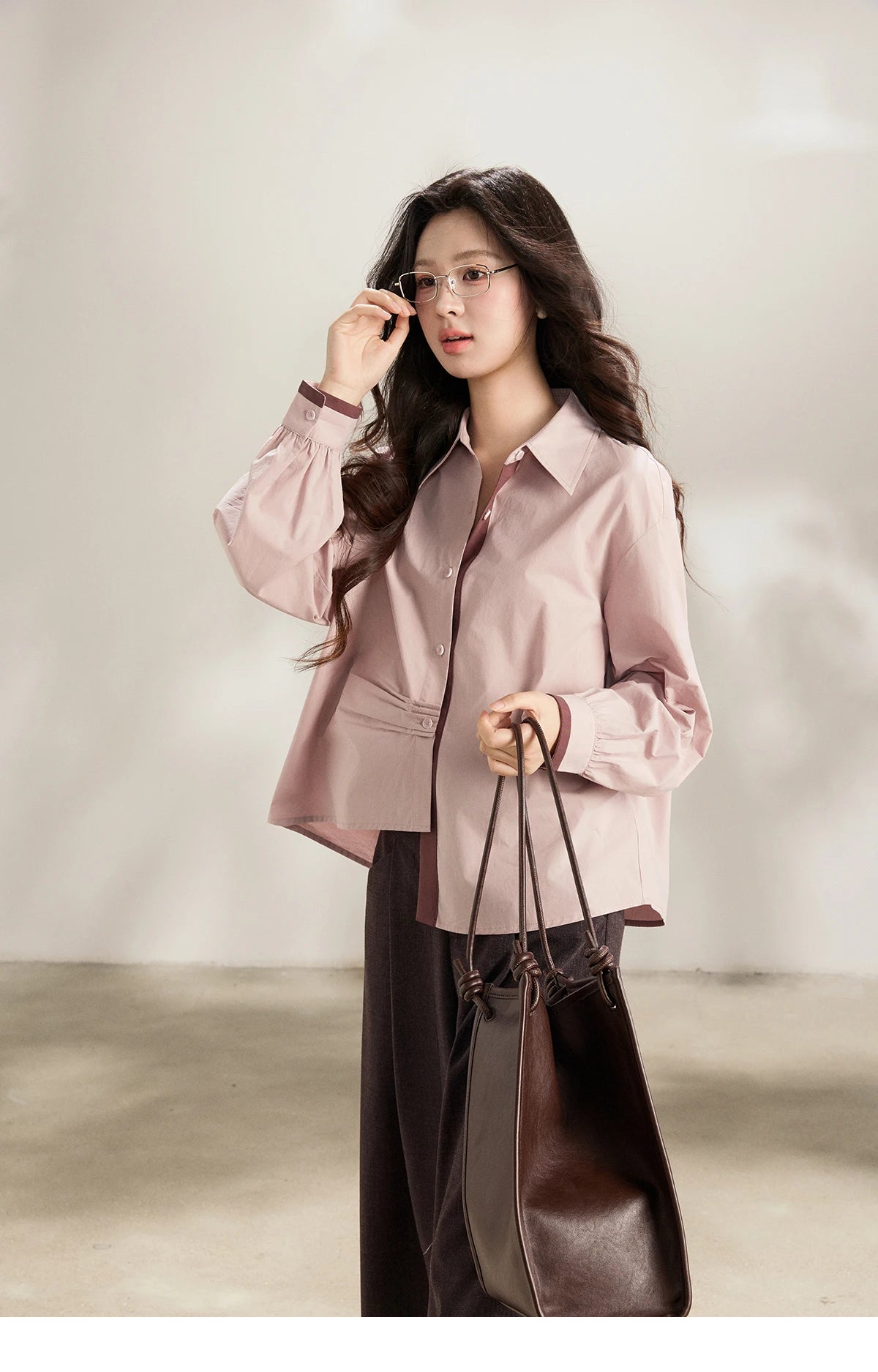 MISHOW Women's French 100 Cotton Contrasting Color Shirts Spring Polo Neck Asymmetrical Casual Commute Loose Shirt MXF13C2435