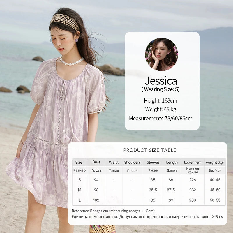 MISHOW Print Summer Chiffon Dress Women 2025 Short Sleeve U Neck Splicing Hollow Lace Midi Dresses Lady New Fashion MXE32L2164