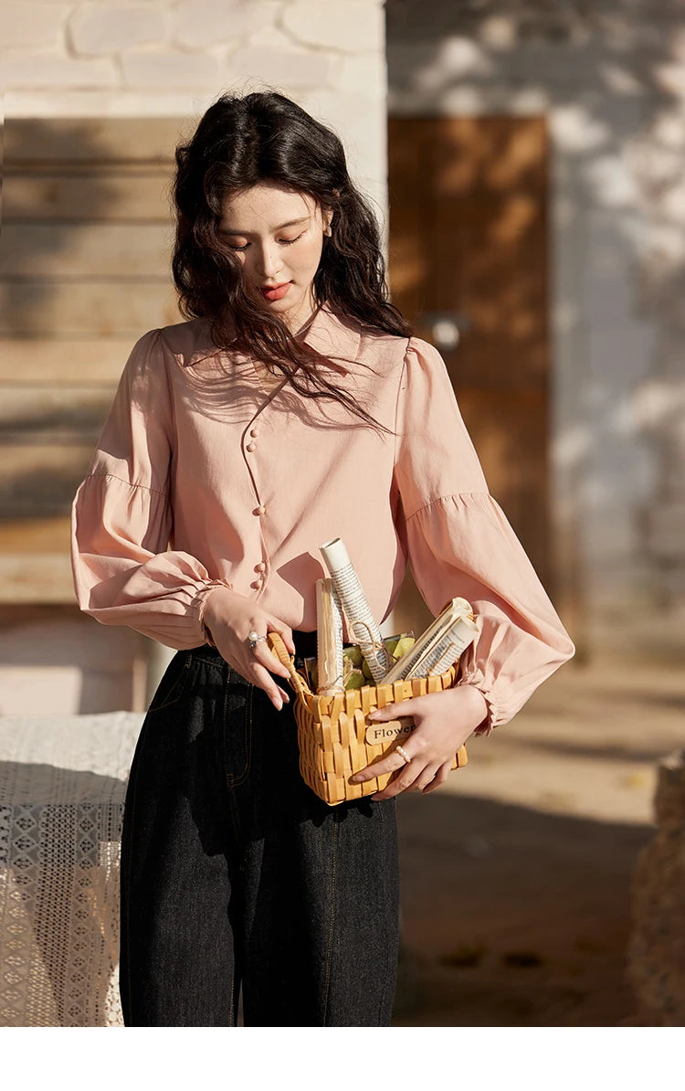 MISHOW French Polo Neck Long Sleeve Shirt Women's Spring Summer 2025 Elegant Sweet Cute Casual Tops Solid Shirts MXE11C0388