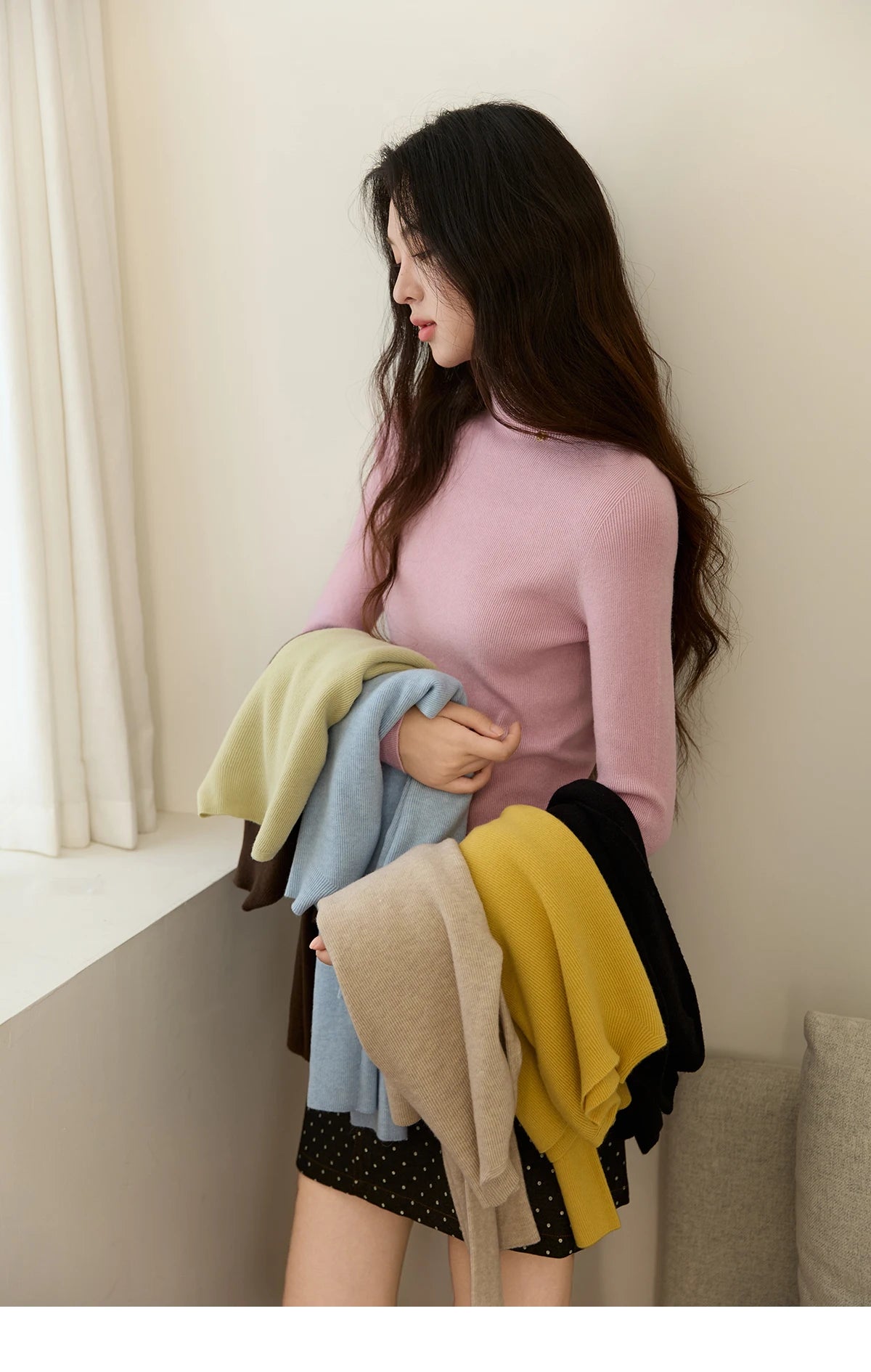 MISHOW Woman Long-sleeved Tops 2025 Autumn Winter Minimalist Mock Neck Knited Top Commute Casual Slim Pullover Woman MXE48Z2583