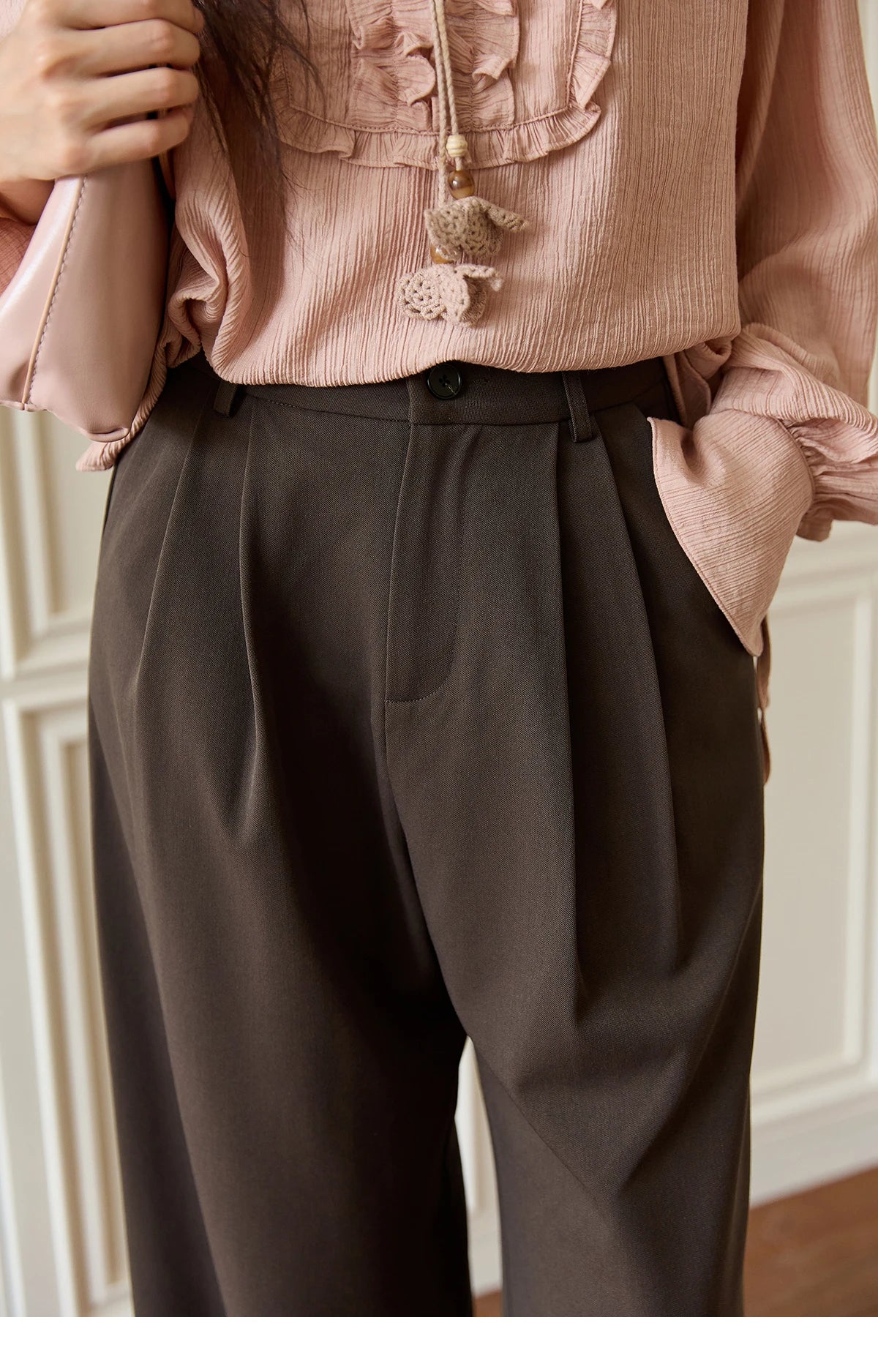 MISHOW Women's Solid Wide-leg Pants 2025 Autumn Fashion Minimalist High-waisted Loose Trousers Commute Pockets Pants MXE46K1090