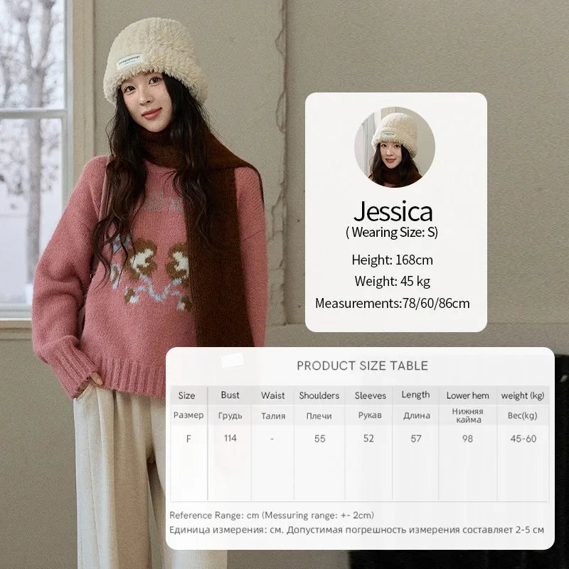 Mishow Pink Jacquard Crew Neck Pullover MXE91Z2831