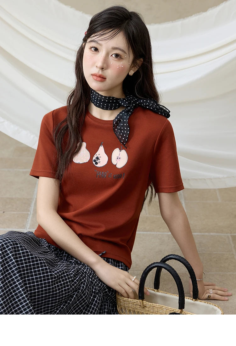 MISHOW Summer Print Casual T-shirt Women New 2025 Short Sleeve Round Neck Slim Shirts Female Fashion Office Lady Tops MXE33T0500