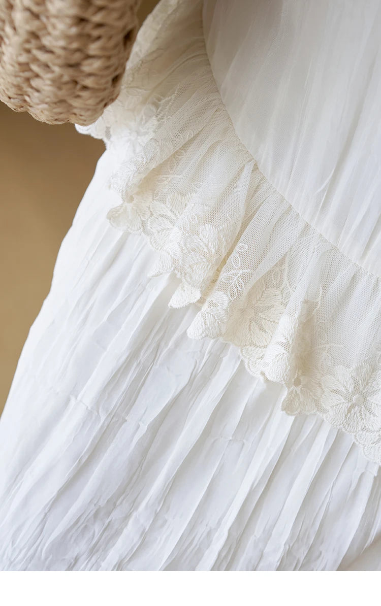 MISHOW Eegnat Lace Edge Skirt for Women Summer 2025 Ruffle Edge High Waist Slim A-line Long Skirt Solid Cake Skirts MXD30B0385