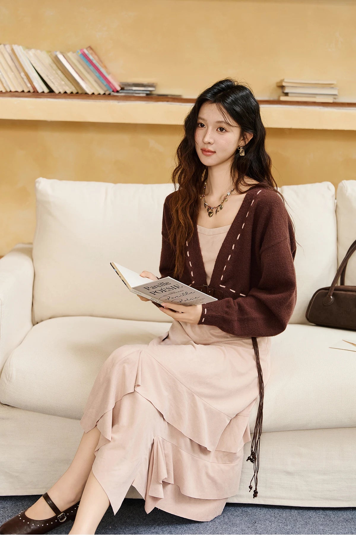 MISHOW Knitted cardigan camisole Dress Two-piece Set Autumn Frosted Velvet Retro Top Contrasting Design Dress Sets MXE47T1382