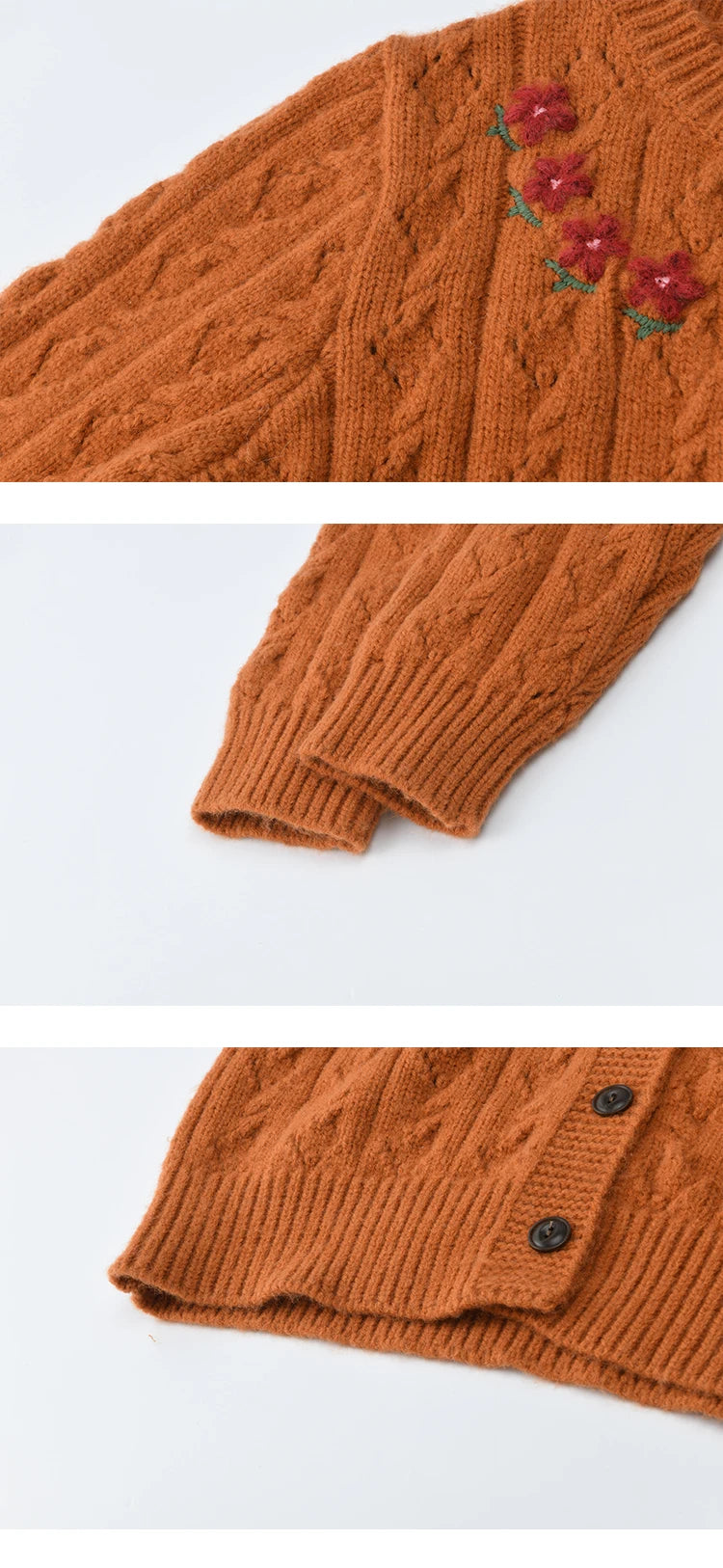 MISHOW Cardigan Woman 2025 Winter Fashion Orange Cable Knit Cardigan Floral Embroidery Retro O-neck Thick Knit Top MXE86Z2737