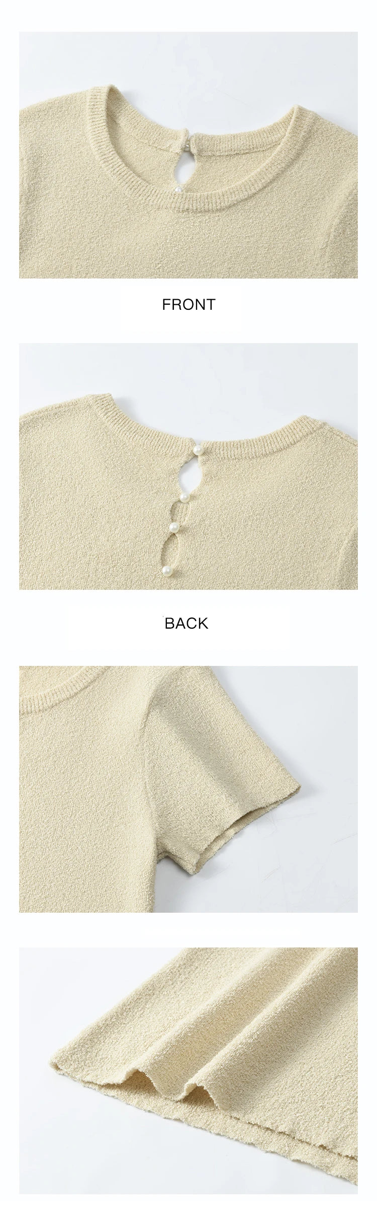 MISHOW Women's Short Sleeved Knitted T-shirt Spring 2025 Korean Minimalist Back Hollowed Out Pearl Buckle Design Tees MXE13Z1072