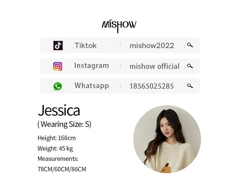 MISHOW Pear Pattern Jacquard Knitted Sweater Autumn Winter Crew Neck Loose Sweaters Wool Blend Warm Pullover Tops MXE94Z2959