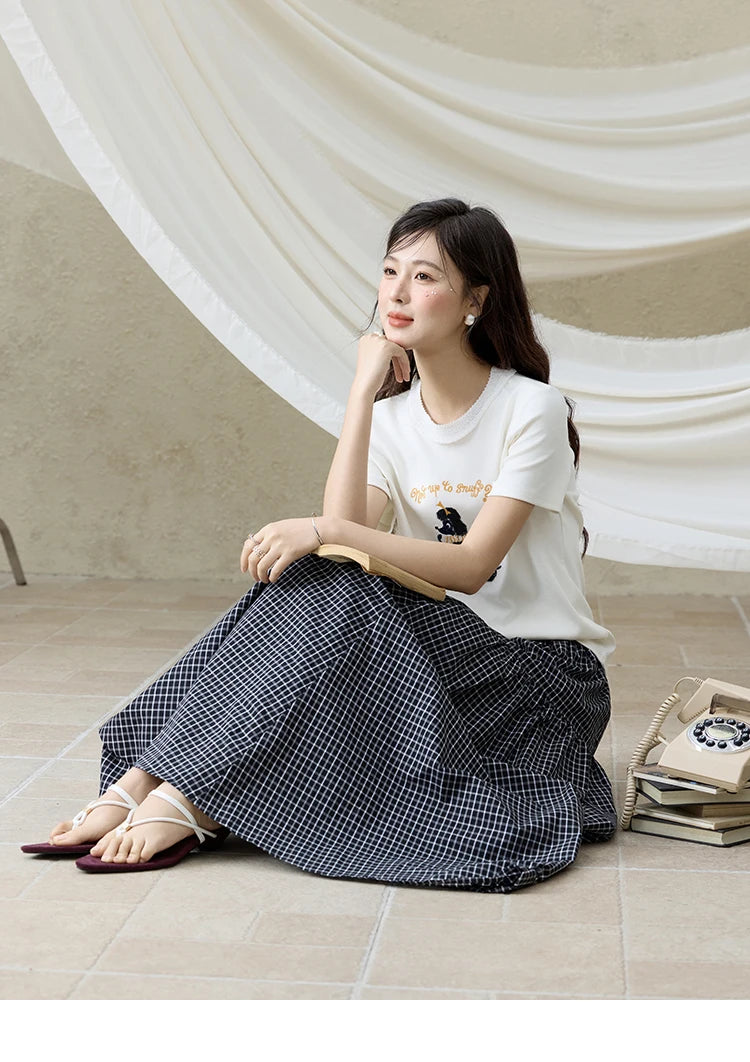 MISHOW Casual Summer Print Shirt Women New 2025 Round Neck Short Sleeve Dog Embroidered T-shirts Female Fashion Tops MXE33T0540