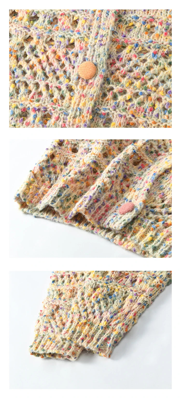 MISHOW Women's Sweet Woven Hollow Knitted Cardigan 2025 Spring Rainbow Button Single Breasted Top O-neck Cardigan MXE13Z1110