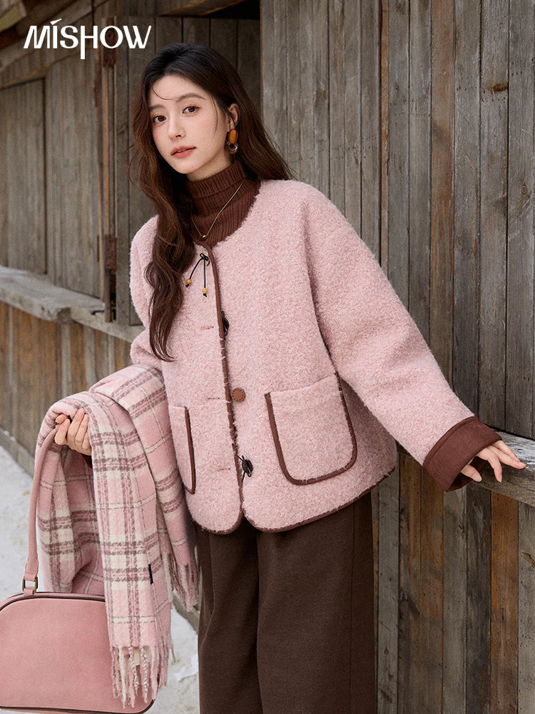 MISHOW Cotton Padded Warm Jacket Women 2025 Thickened Fur O-neck Coat Fold Over Contrasting Cuffs Windproof Outerwear MXE92W0986