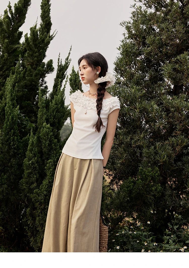 MISHOW French Stringy Selvedge One Neck T-shirt for Women Summer 2025 Raglan Sleeves Wool Short Top Sexy Solid Tees MXE34T0605