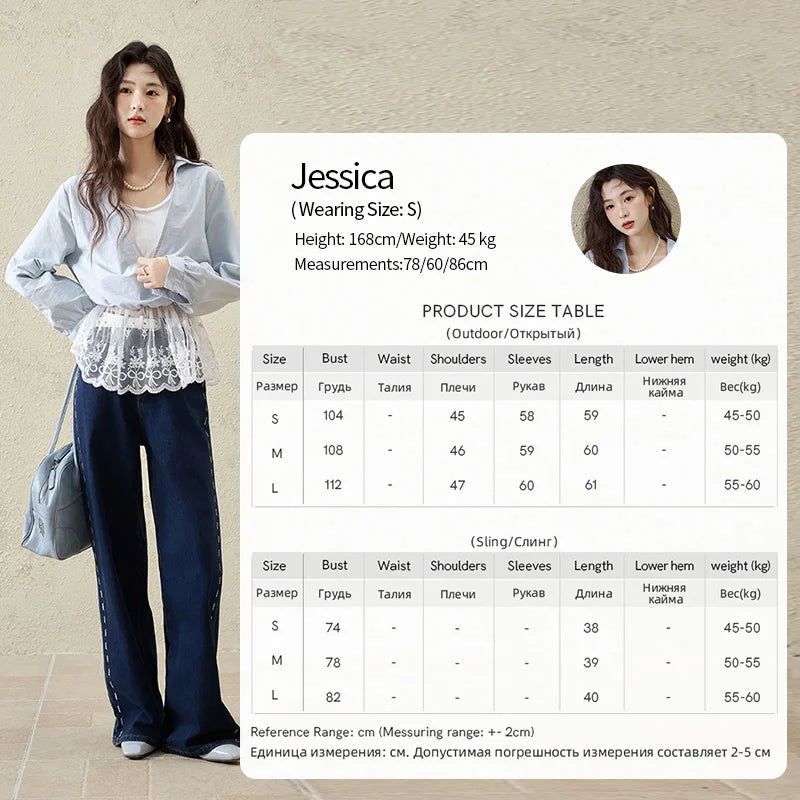 MISHOW French Spring Shirts Women 2025 Long Sleeve Turn-down Collar Fake Two-piece Blouses Female Splicing Lace Tops MXE16C0783