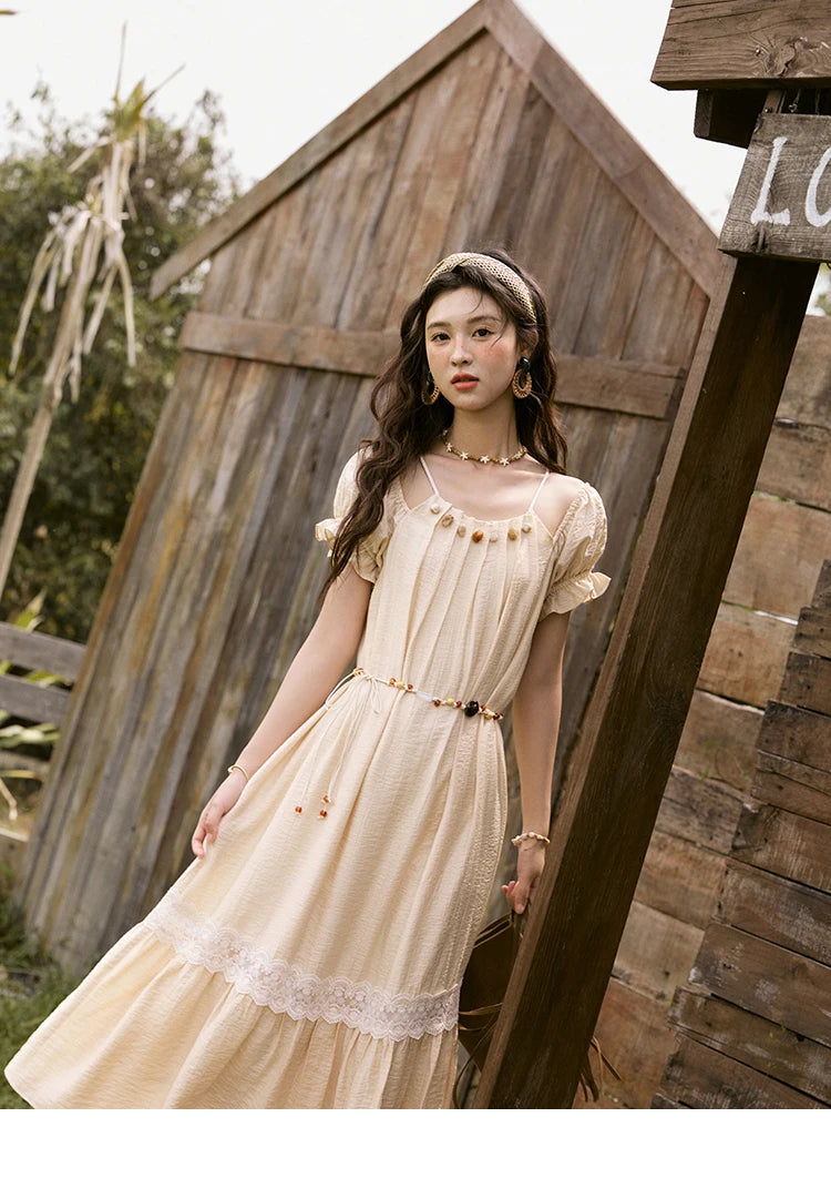 MISHOW French Holiday Summer Dresses Women Summer 2025 Short Sleeve Halter Neck Off-shoulder Long Dress Female New MXE31L2190