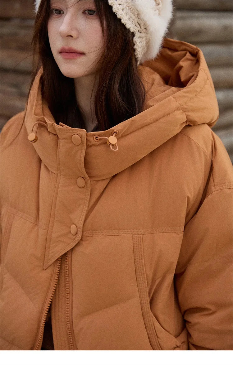 MISHOW Women's Short Coat with 90% White Duck Down Filling Windproof Down-proof Hooded Jacket Lightweight Warm Coat MXE51Y0080